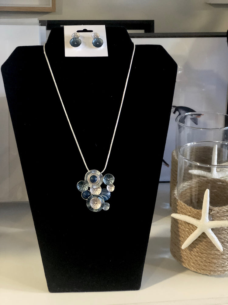 Abstract Blue Necklace and Earrings