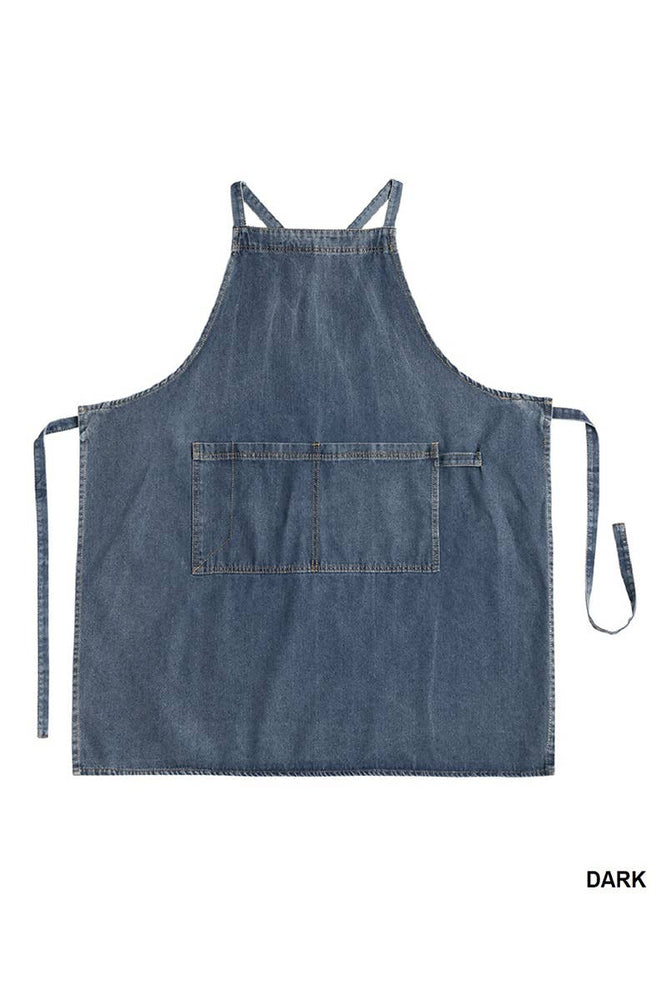 ARTIST APRON WASHED COTTON DENIM WITH POCKETS
