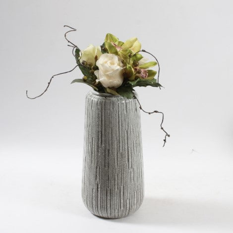 Antique White/Brown Stripe Round Tall Vase - Small
