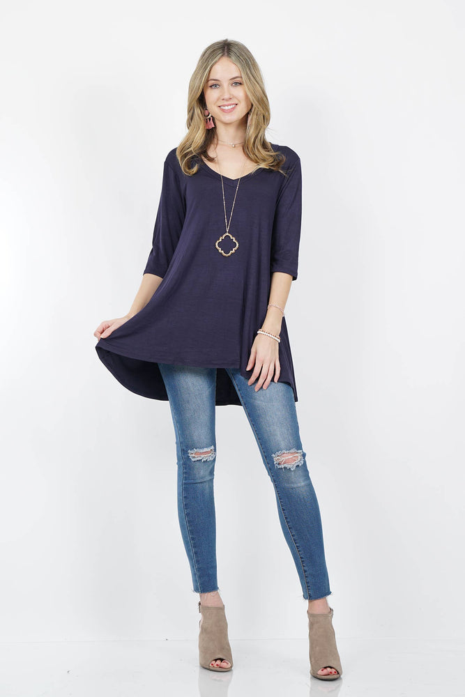 V Neck Swing Tunic 3/4 Sleeve