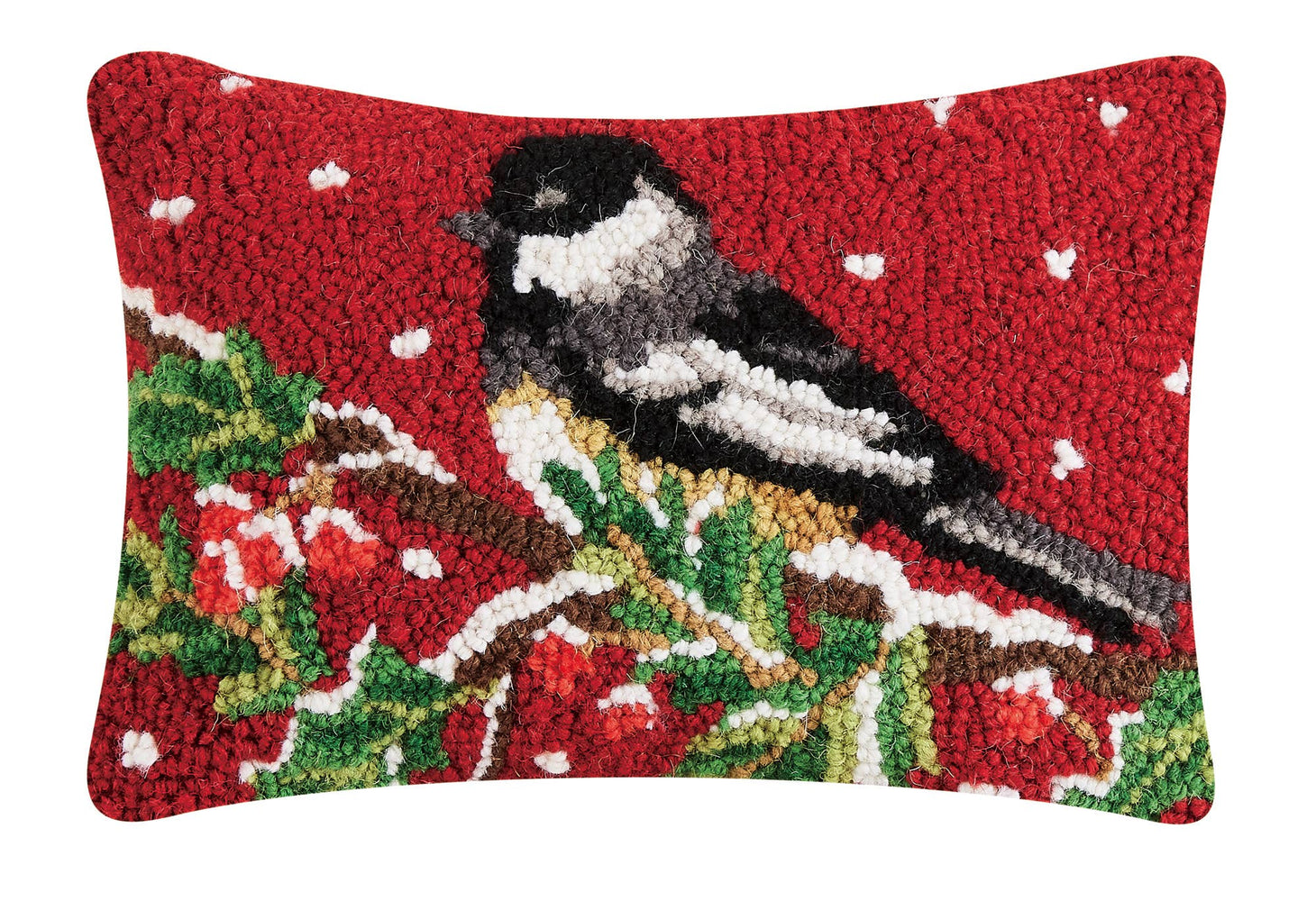 Chickadee Hooked Wool Pillow