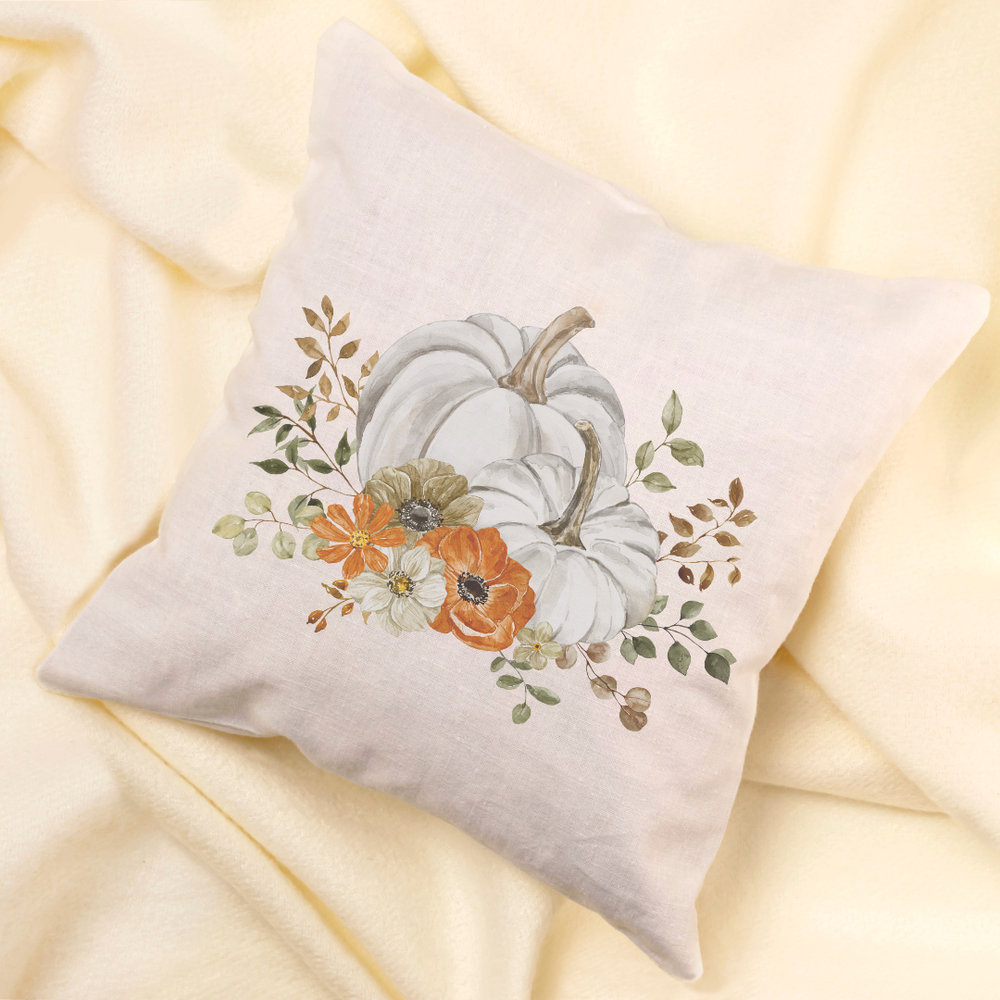 Gray Pumpkins With Foliage Pillow Cover