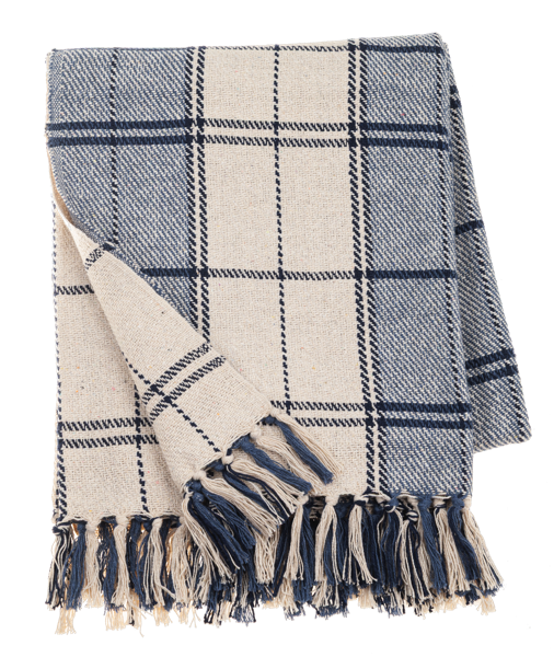Navy Plaid Woven Throw