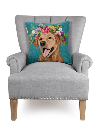 Floral Yellow Lab Hook Pillow