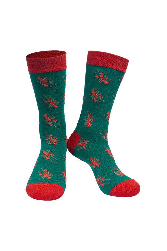 Mens Bamboo Red Lobster Print Socks