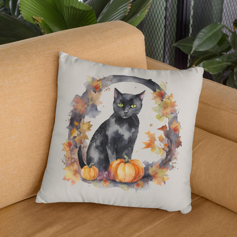 Black Cat Wreath Art Pillow Cover