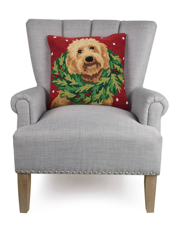 Labradoodle w/Wreath Pillow