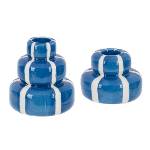 Blue Striped Taper Holder - 2 Sizes