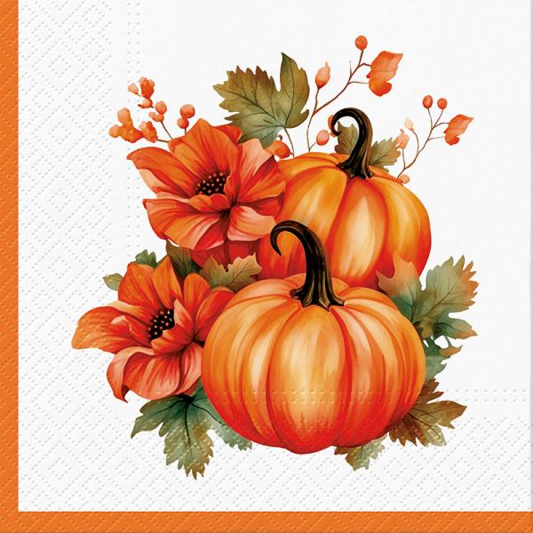 Pumpkins and Flowers Paper Napkins