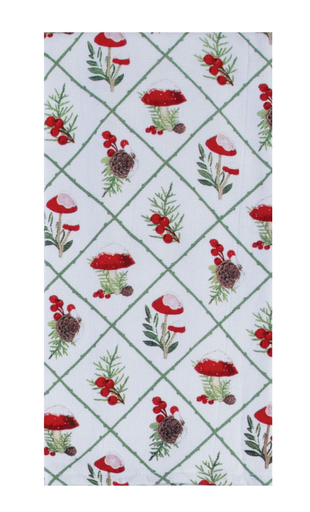 Snow Capped Winter Mushroom Toss Tea Towel
