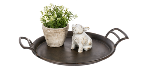Round Metal Tray with Handles