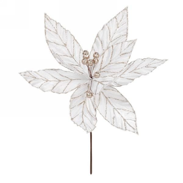 White & Gold Poinsettia Pick