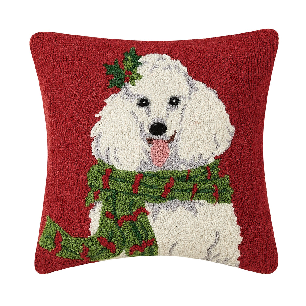 Christmas Poodle Hooked Wool Pillow