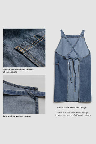 ARTIST APRON WASHED COTTON DENIM WITH POCKETS