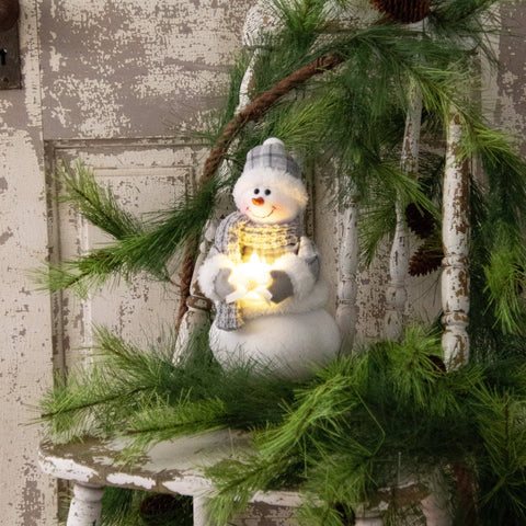 Grey Plaid Snowman w/ Candle