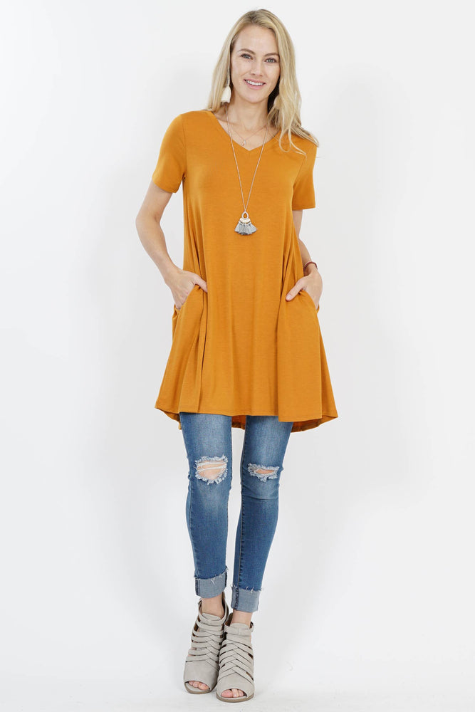 Short Sleeve V Neck Tunic