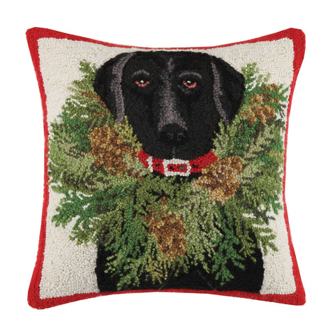 Black Lab With Wreath Hook Pillow