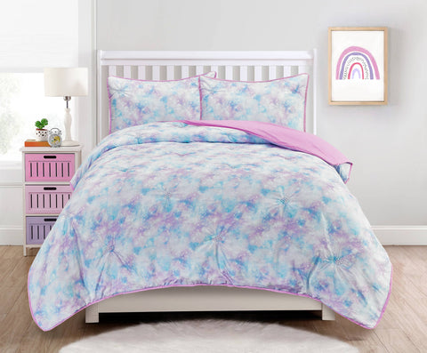 Gathered Galaxy Quilt Set, Pink & Blue
