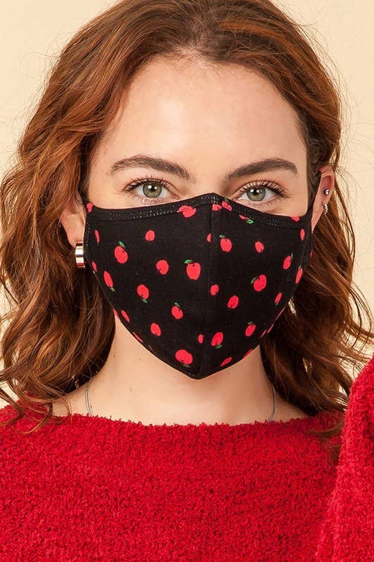 Cotton Face Mask /w Red Apple Print