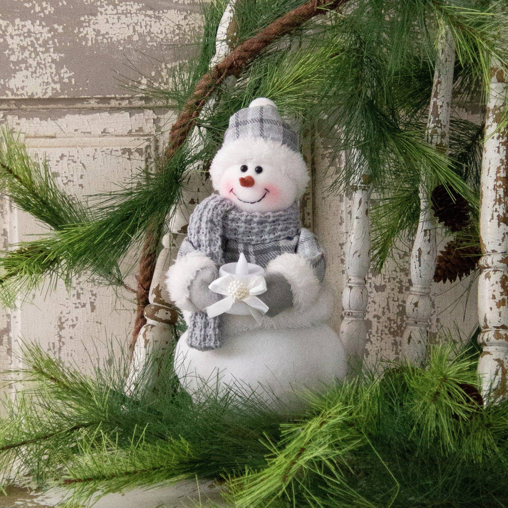 Grey Plaid Snowman w/ Candle