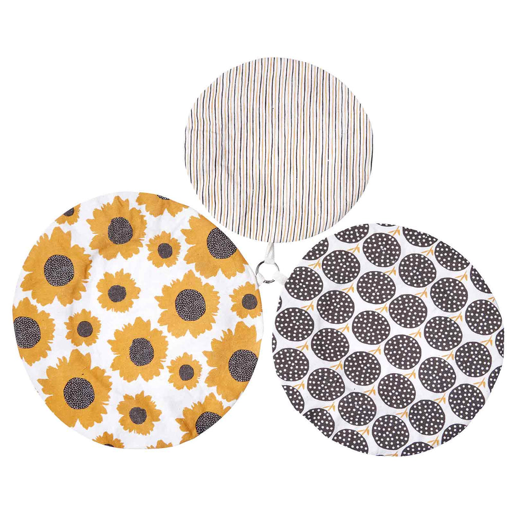 SUNFLOWERS 'Blu' Reusable Dish Covers Set Of 3