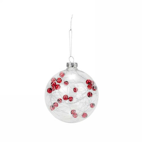 Small glass ball orn. w/red beads