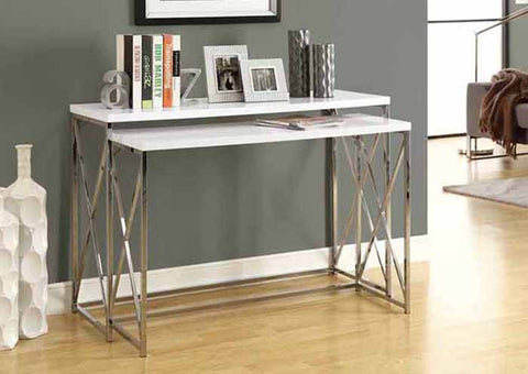 CONSOLE TABLE – 2PCS / GLOSSY WHITE WITH CHROME METAL