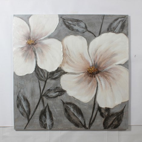 Four Petal White Flowers Oil Paint Canvas