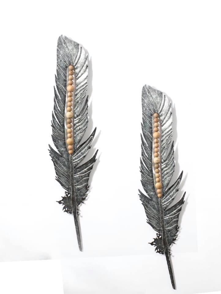 Metal Feather and Bead Wall Art