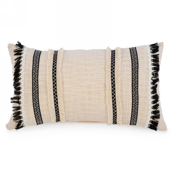 Cream & Black Fringe Cushion