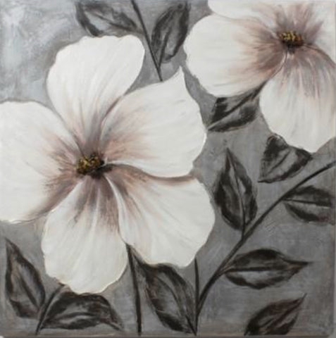 Five Petal White Flowers Oil Paint Canvas
